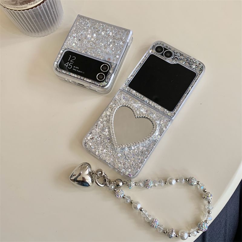 Glitter Heart Mirrored Phone Case / Strap / Set