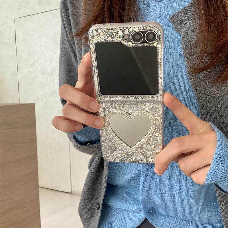 Glitter Heart Mirrored Phone Case / Strap / Set