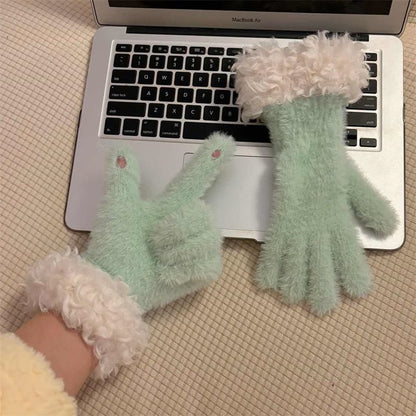 Fluffy Tone Trim Gloves Two