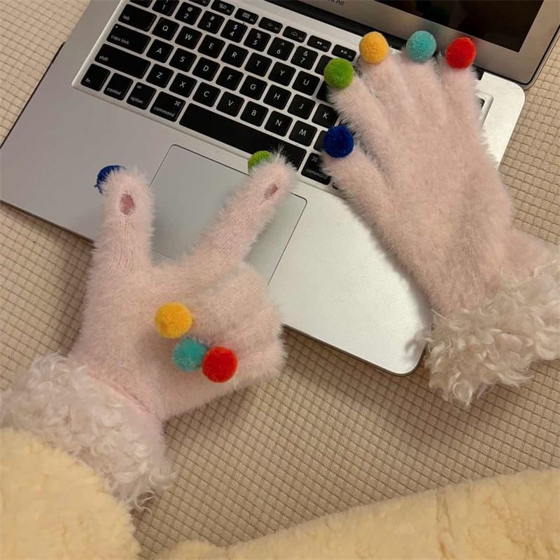 Fluffy Tone Trim Gloves Two