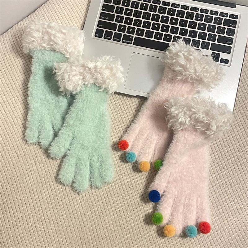 Fluffy Tone Trim Gloves Two