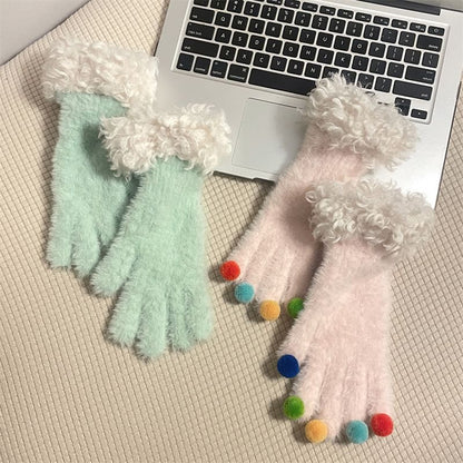 Fluffy Tone Trim Gloves Two