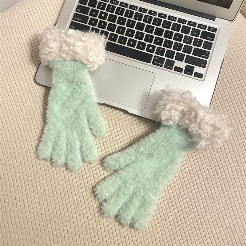 Fluffy Tone Trim Gloves Two