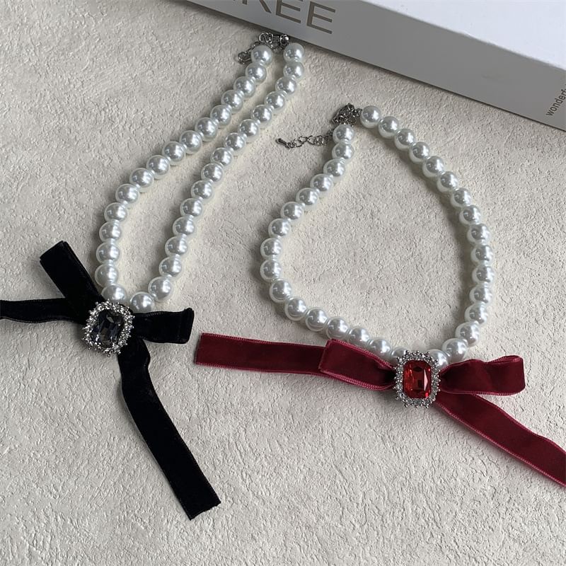 Pearl Choker Bow Faux