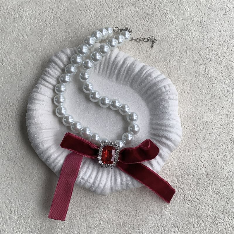 Pearl Choker Bow Faux