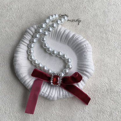 Pearl Choker Bow Faux