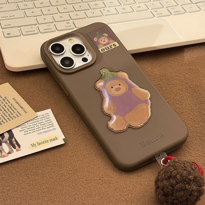 / Pom Phone Bear Charm Eggplant Bell Case Set