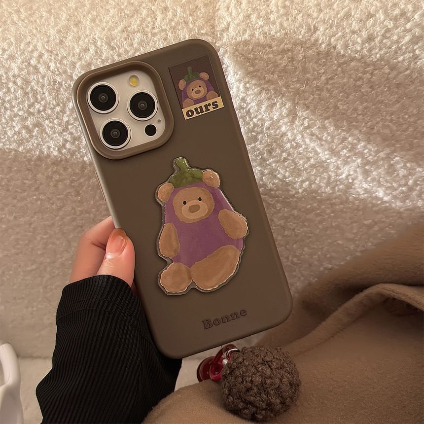 / Pom Phone Bear Charm Eggplant Bell Case Set
