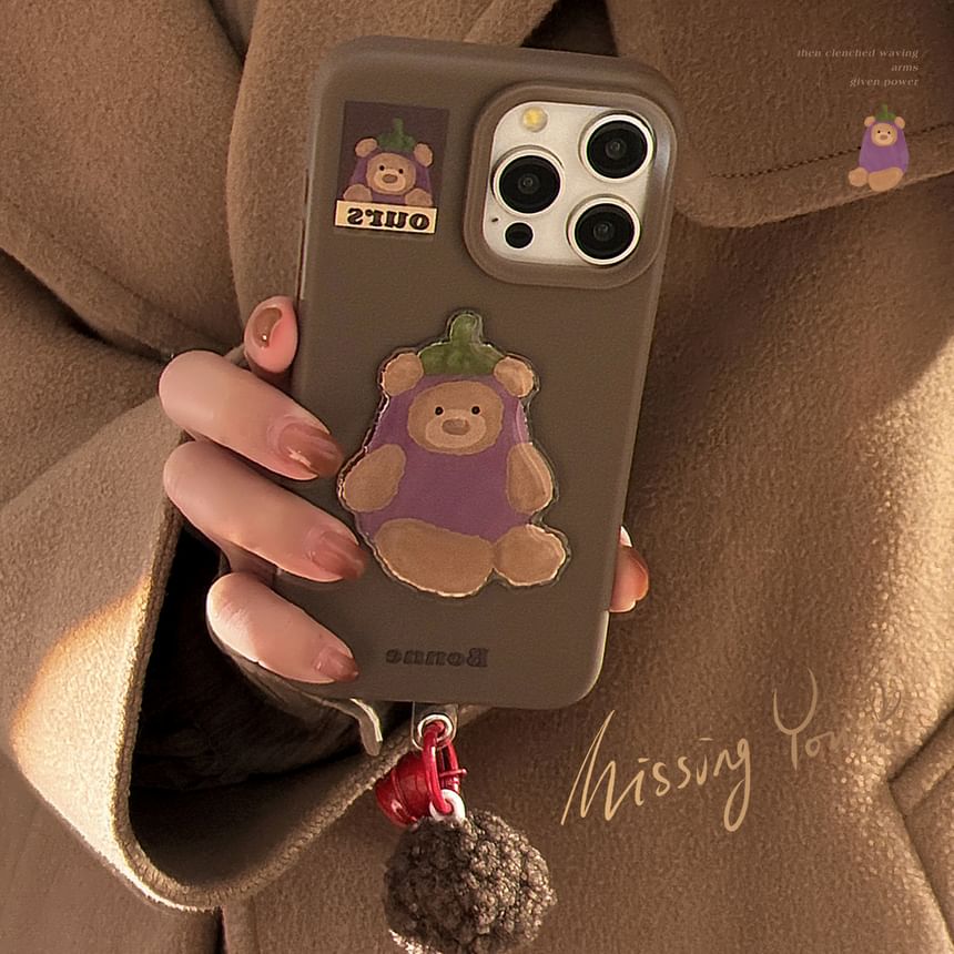 / Pom Phone Bear Charm Eggplant Bell Case Set