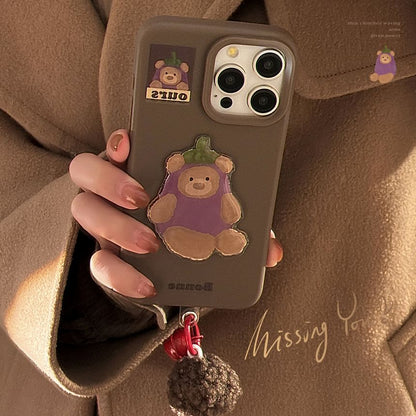 / Pom Phone Bear Charm Eggplant Bell Case Set