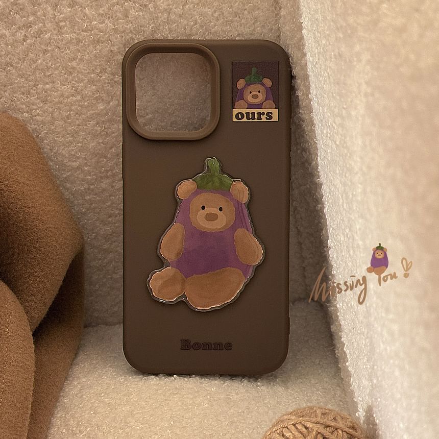 / Pom Phone Bear Charm Eggplant Bell Case Set
