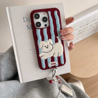 Phone Case Embroidered Dog Striped