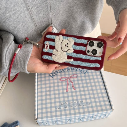Phone Case Embroidered Dog Striped