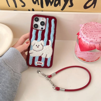 Phone Case Embroidered Dog Striped