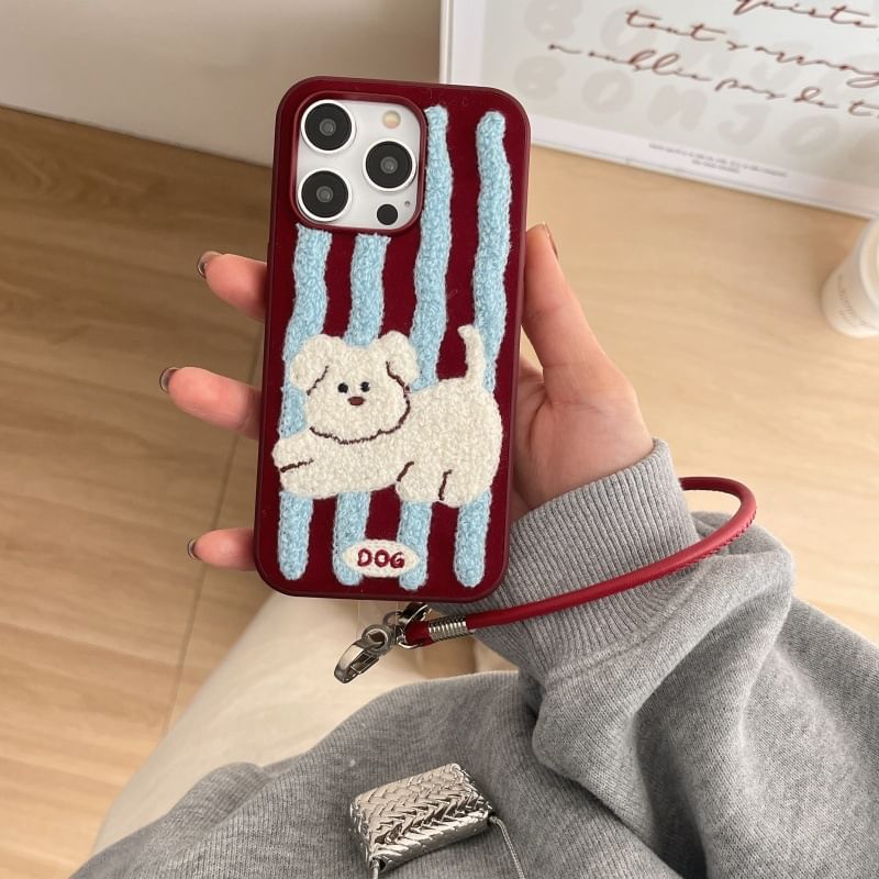 Phone Case Embroidered Dog Striped