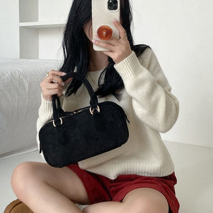 Faux Handle Top Suede Bag Crossbody