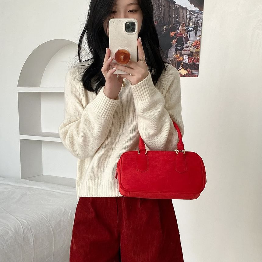 Faux Handle Top Suede Bag Crossbody