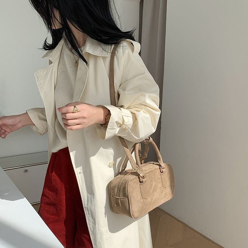 Faux Handle Top Suede Bag Crossbody