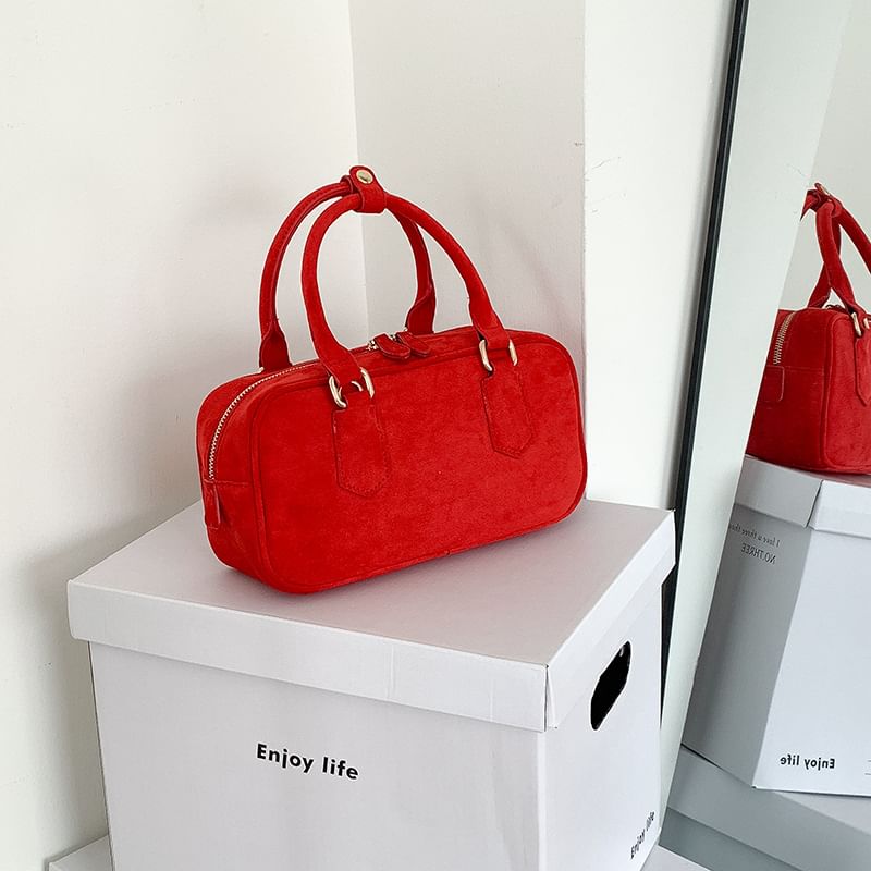 Faux Handle Top Suede Bag Crossbody