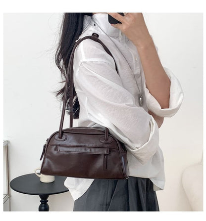 Plain Faux Leather Bowler Bag