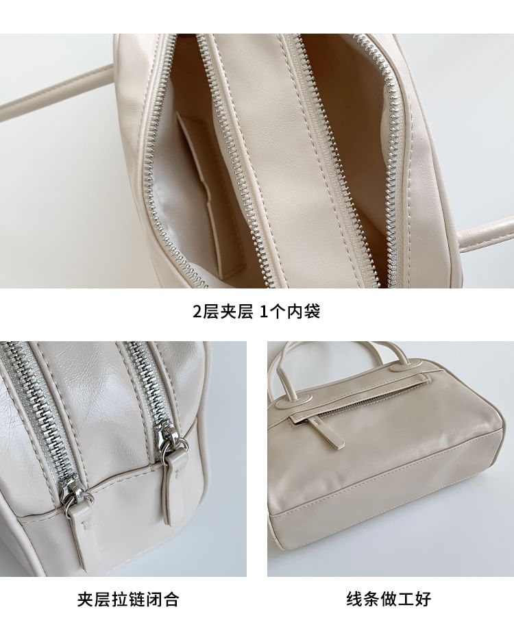 Plain Faux Leather Bowler Bag