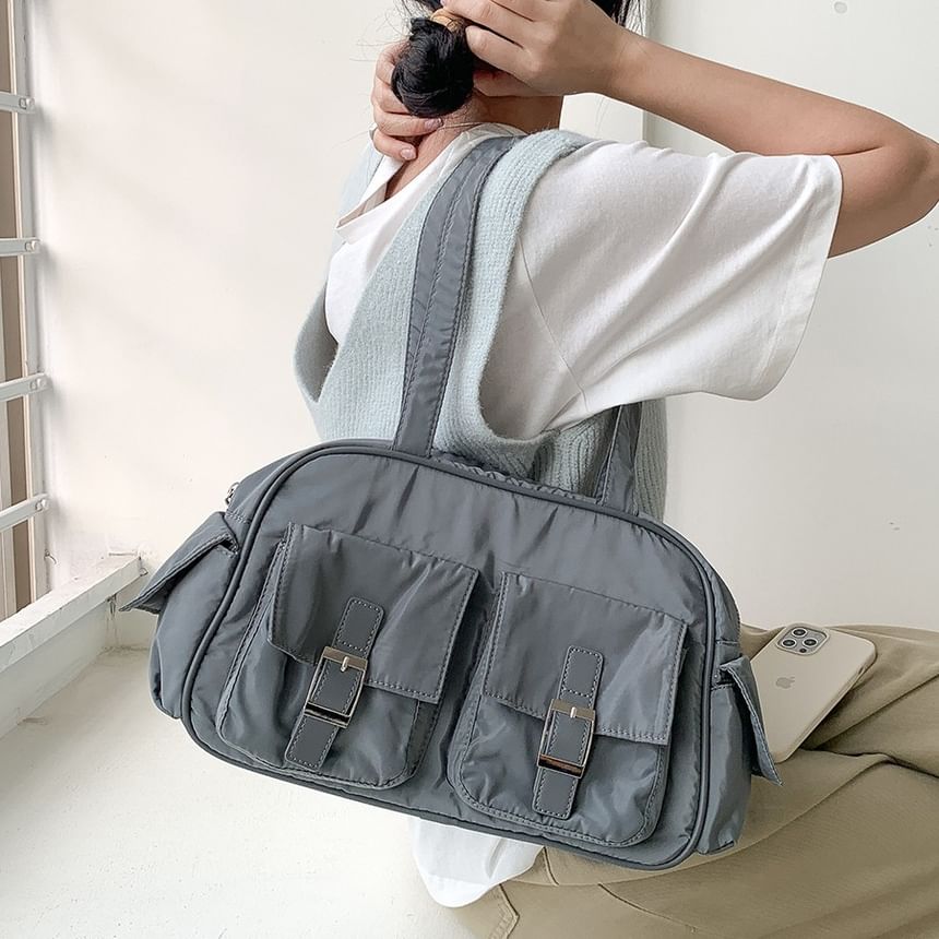 Plain Buckled Carryall Nylon Bag
