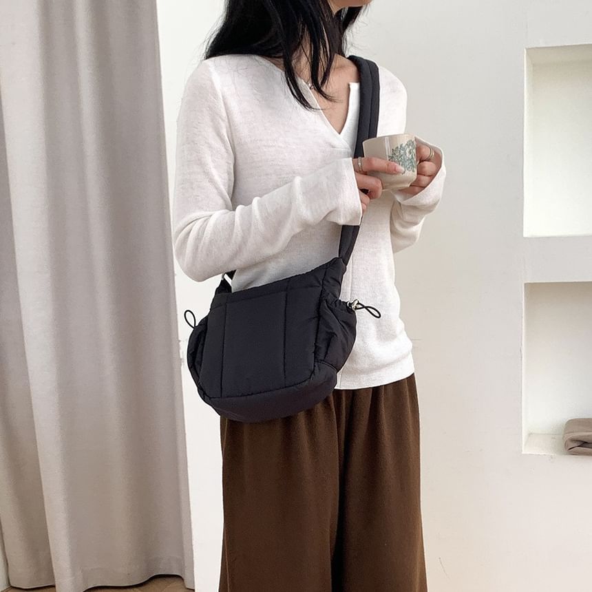 Crossbody Padded Nylon Drawstring Plain Bag