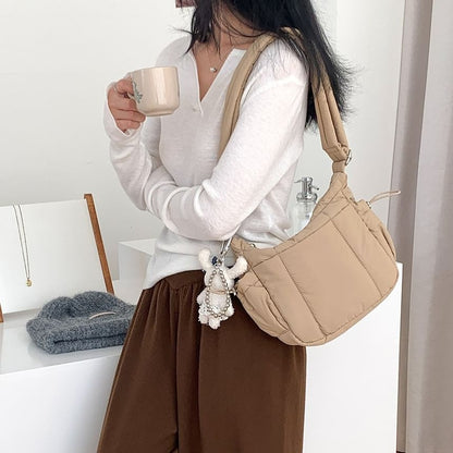 Crossbody Padded Nylon Drawstring Plain Bag