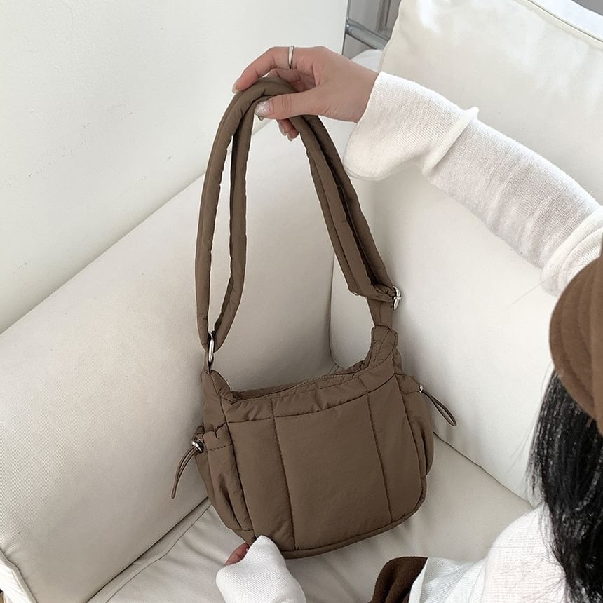 Crossbody Padded Nylon Drawstring Plain Bag