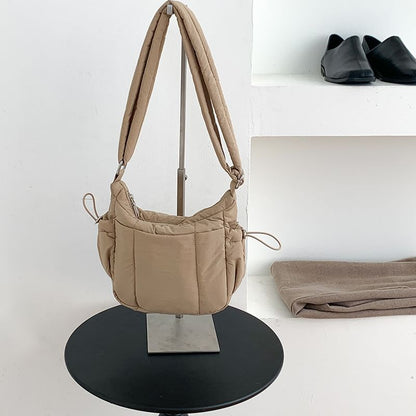 Crossbody Padded Nylon Drawstring Plain Bag