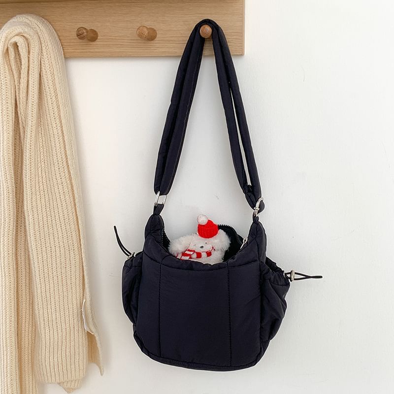 Crossbody Padded Nylon Drawstring Plain Bag
