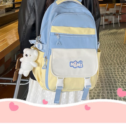 Applique Backpack / Set Lettering Charm Bag Nylon Buckled