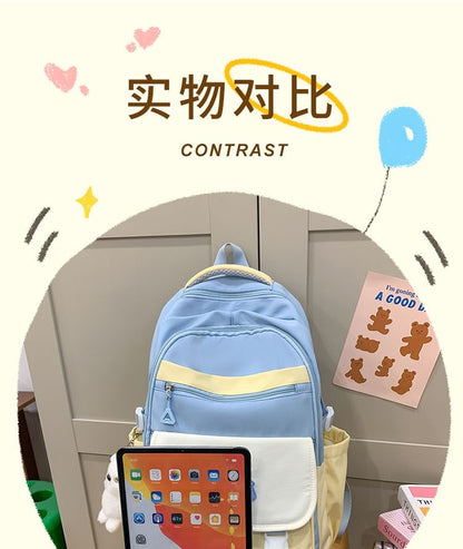 Applique Backpack / Set Lettering Charm Bag Nylon Buckled