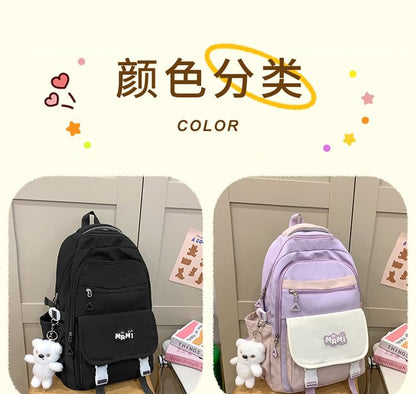 Applique Backpack / Set Lettering Charm Bag Nylon Buckled