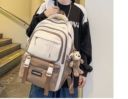 Lettering Buckled Set Backpack / Charm Nylon Bag