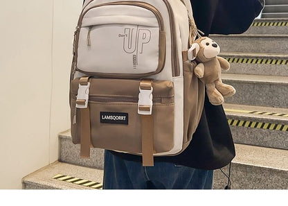 Lettering Buckled Set Backpack / Charm Nylon Bag