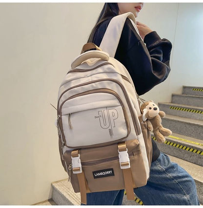 Lettering Buckled Set Backpack / Charm Nylon Bag