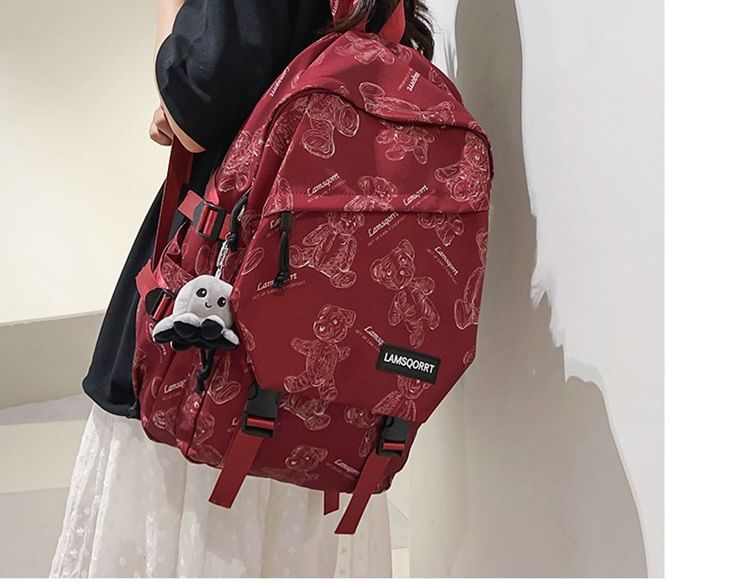 Bear Nylon Print Buckled Backpack