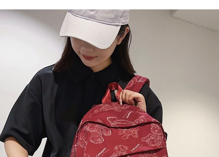 Bear Nylon Print Buckled Backpack