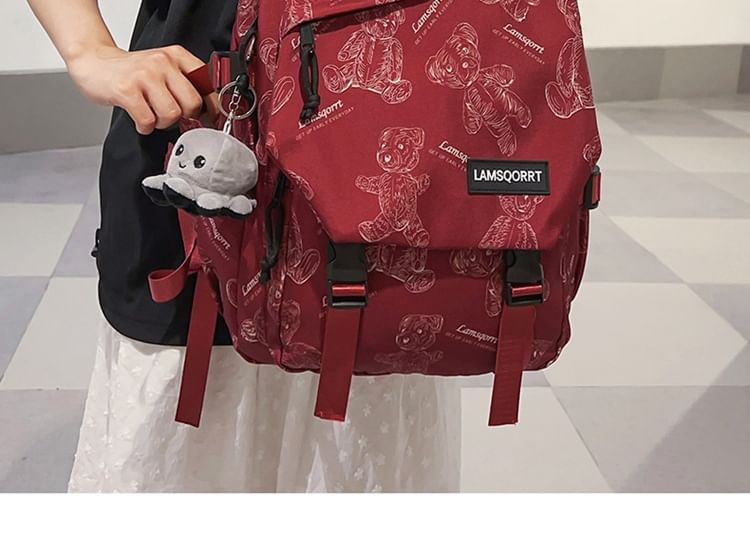Bear Nylon Print Buckled Backpack