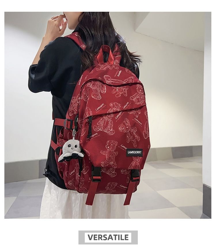 Bear Nylon Print Buckled Backpack