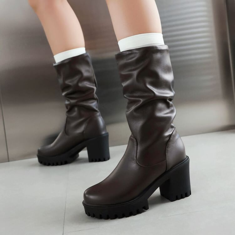 Mid Boots Platform Block Calf Heel