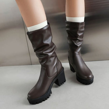 Mid Boots Platform Block Calf Heel