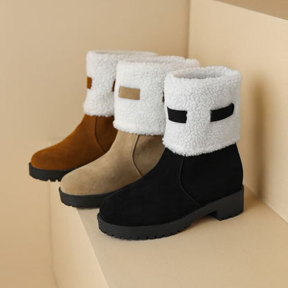 Boots Suede Short Panel Fleece Platform Faux