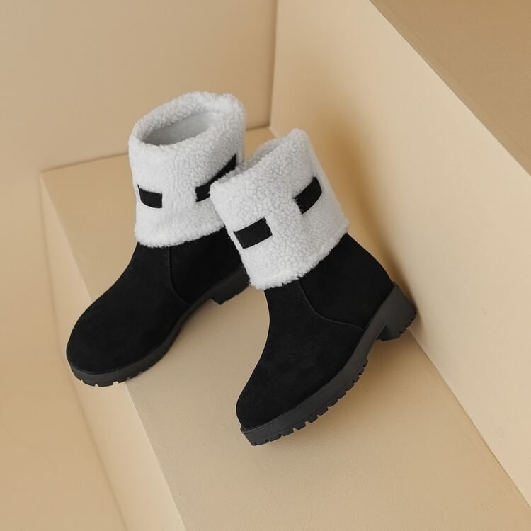 Boots Suede Short Panel Fleece Platform Faux