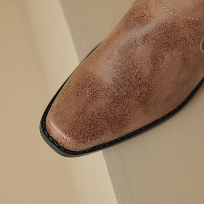 Buckled Boots Toe Knee Block Square High Heel