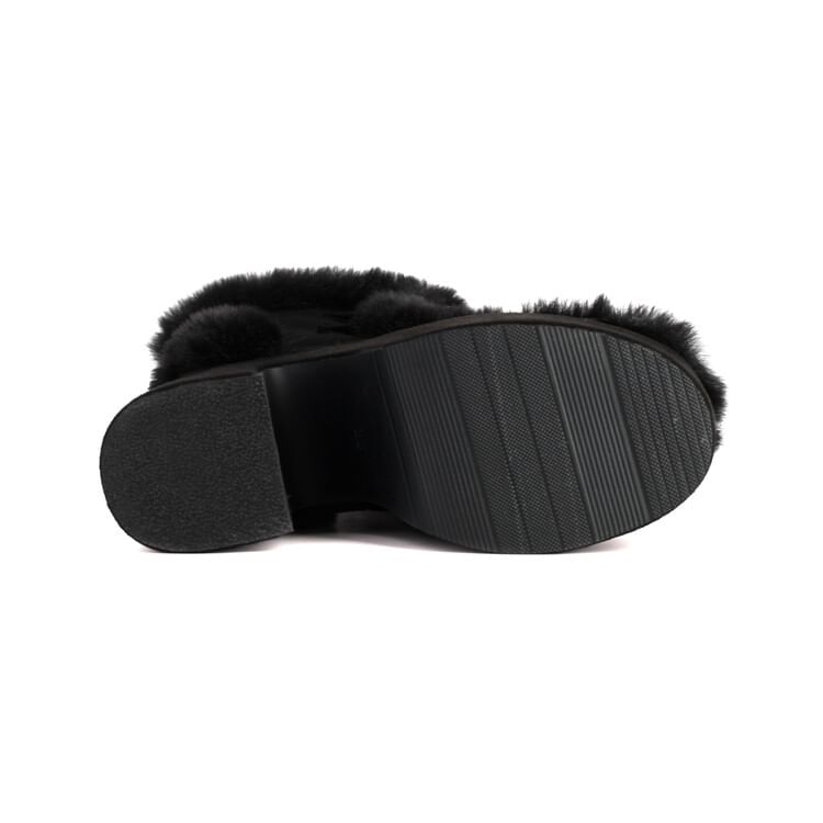 Fluffy Mid Platform Heel Calf Pom Boots Block Panel