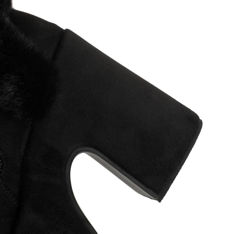 Fluffy Mid Platform Heel Calf Pom Boots Block Panel