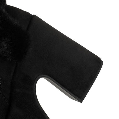 Fluffy Mid Platform Heel Calf Pom Boots Block Panel