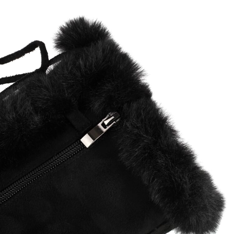 Fluffy Mid Platform Heel Calf Pom Boots Block Panel